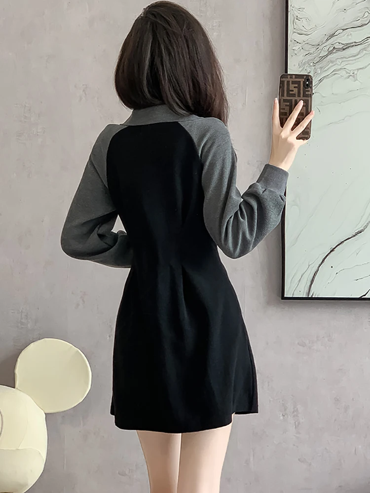 Женское модное лоскутное шикарное короткое платье в стиле преппи 2024 корейское