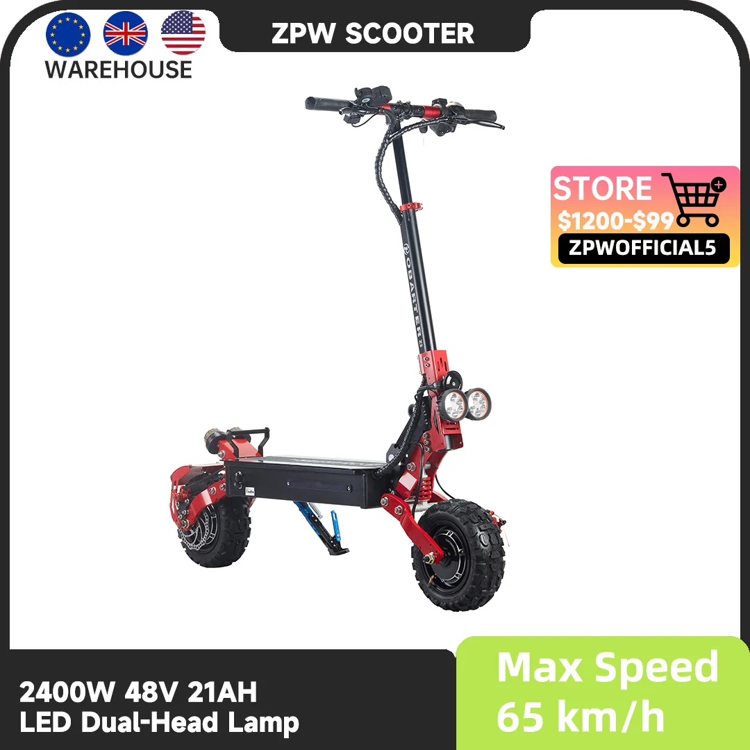 Portable Folding Design Slectric Scooter 2400W 48V 21AH Oil Brake Max Speed 65KM/H LED Dual-Head Lamp Electronic Accelerator