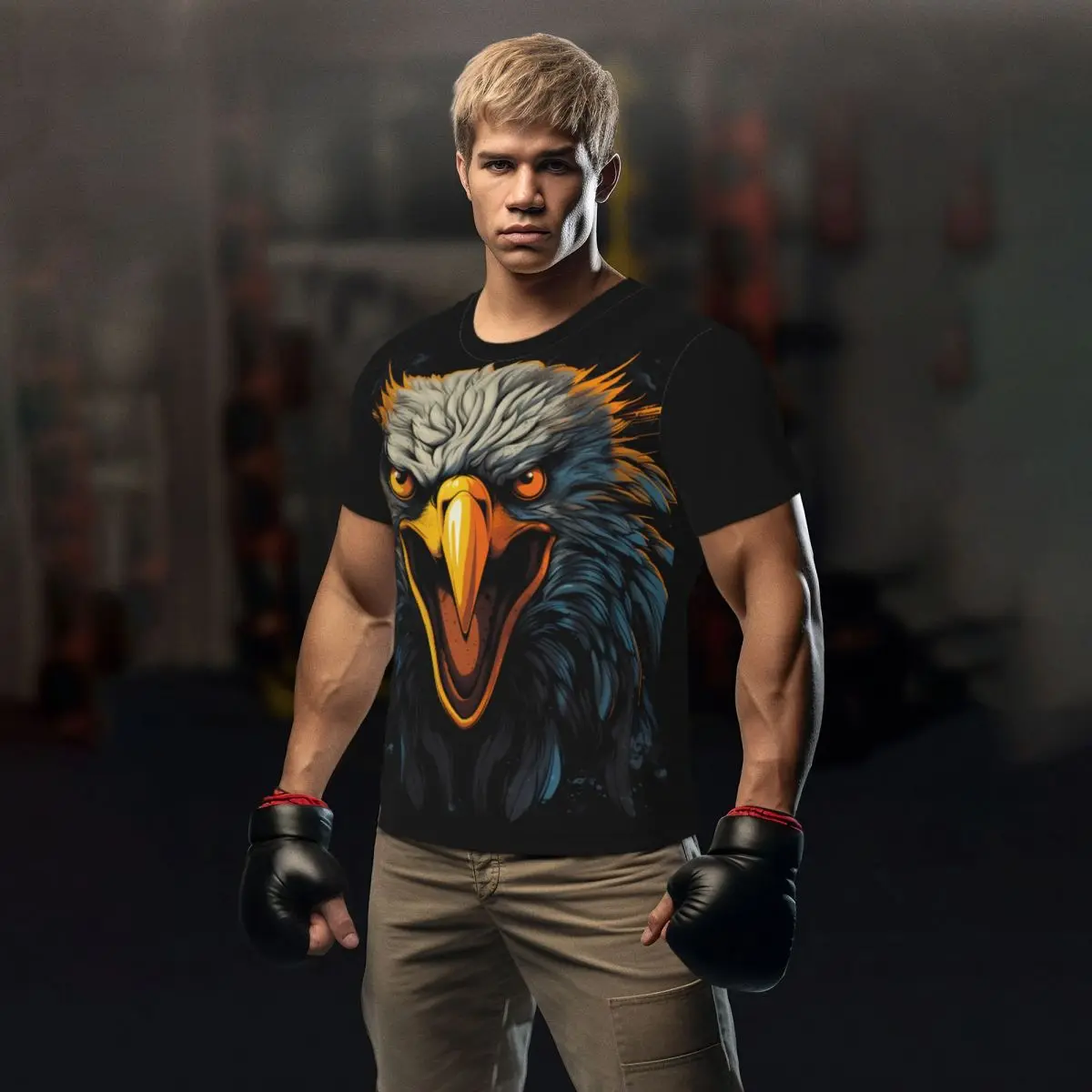 

Футболка мужская летняя с круглым вырезом и принтом в виде орла