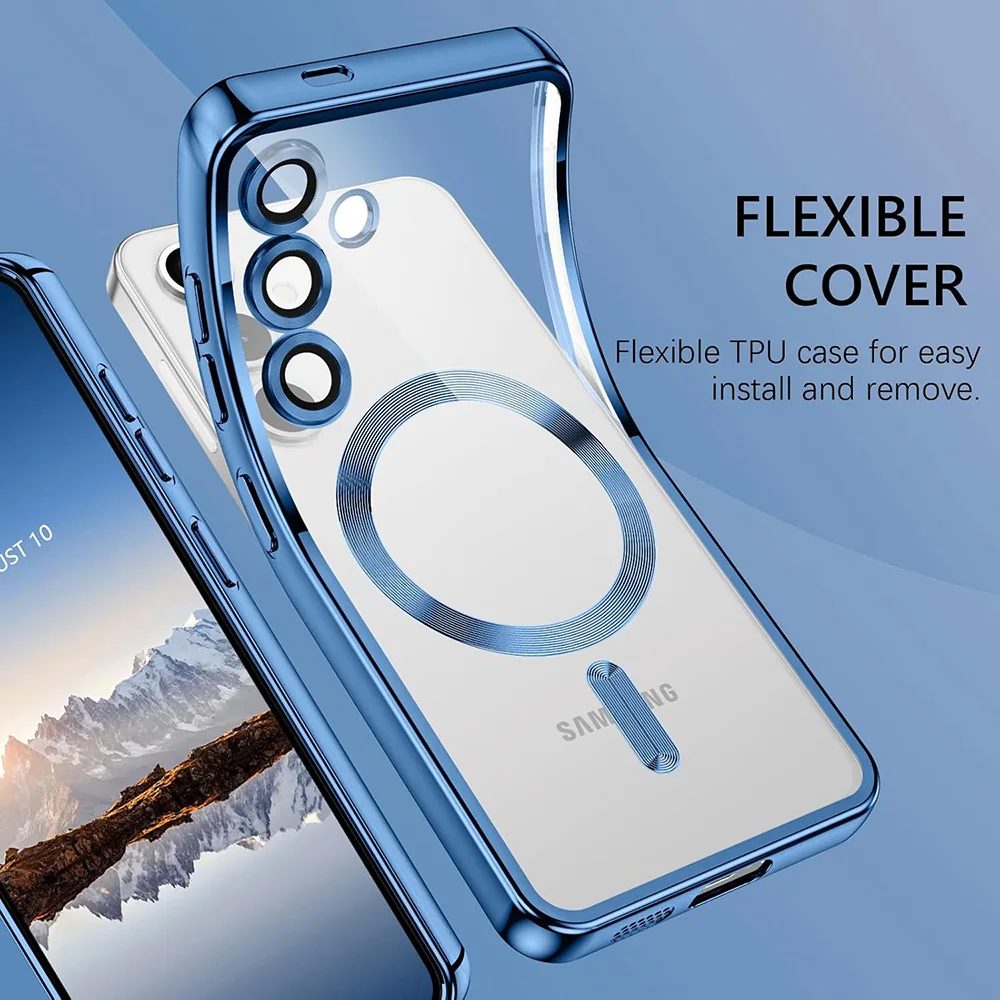 Роскошный магнитный чехол Magsafe для Samsung Galaxy S25 Edge S24 S23 S21 FE Plus с ультра блестящим покрытием, силиконовый чехол, прозрачный мягкий (art.: 3920cdfad02a0) - 3920cdfad02a0