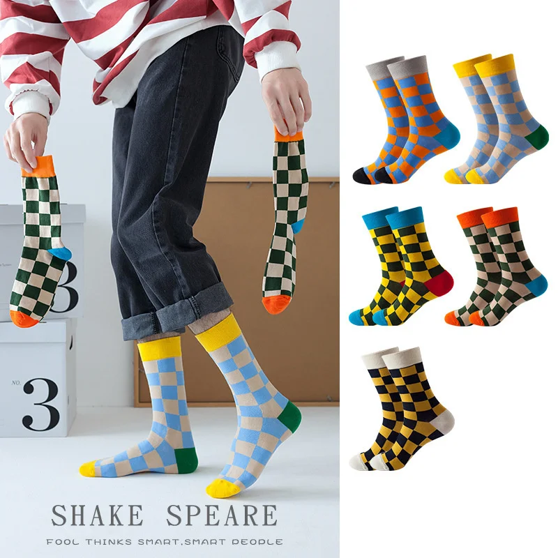 

2 пары/партия, счастливые цветные полосатые носки, клетчатый узор Харадзюку, хип-хоп скейтборд, забавные уличные носки, рождественский подарок