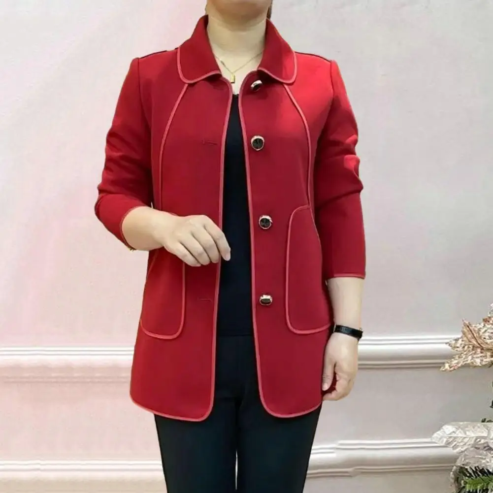 

Верхняя одежда для мам, стильный кардиган для женщин среднего возраста, куртка свободного кроя, однотонное пальто с отложным воротником для матерей