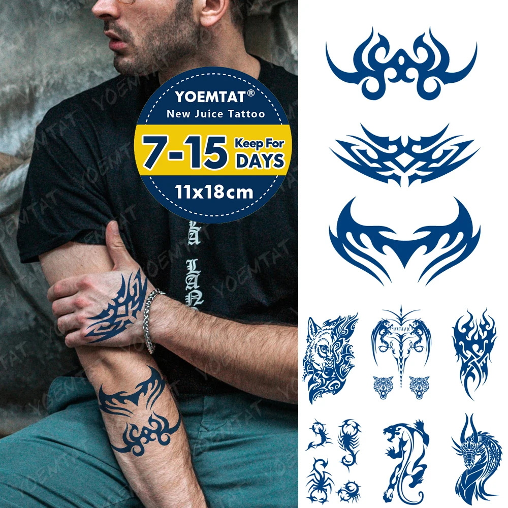 

Водостойкая Временная тату-наклейка с синими чернилами, волк, дракон, Скорпион, искусственная татуировка для боди-арта, временные татуировк...