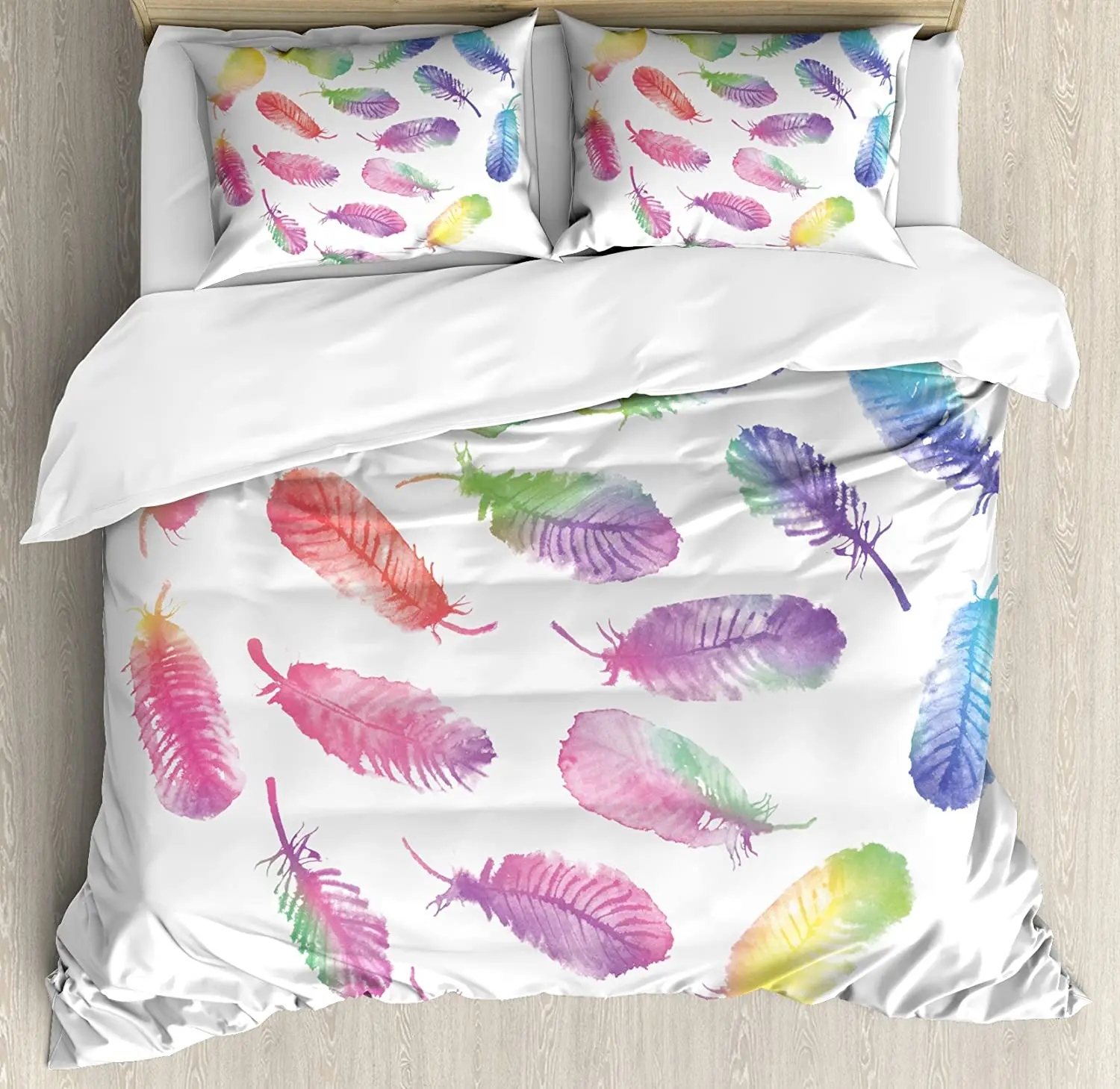 Feather Bedding Set For Home Bed Fluffy Dreamy Artistic Pattern with Watercolor Elements Plumage Romantic Design Duvet Cover