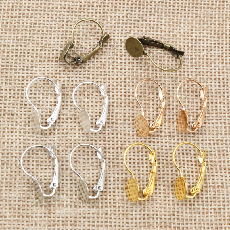 

8mm 50pcs/Lot 5 Colors Plated French Lever Back Earrings Blank/Base,Fit 8mm Glass Cabochons,Buttons;Earring Bezels