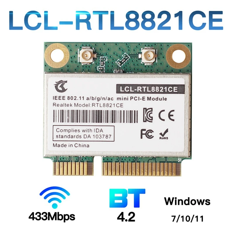 Фото RTL8821CE 802.11AC для Bluetooth 4.2, 433 Мбит/с, 2,4 ГГц/5 ГГц, двухдиапазонная Wi-Fi-карта Mini PCIe RTL8821, поддержка ноутбуков/ПК №3