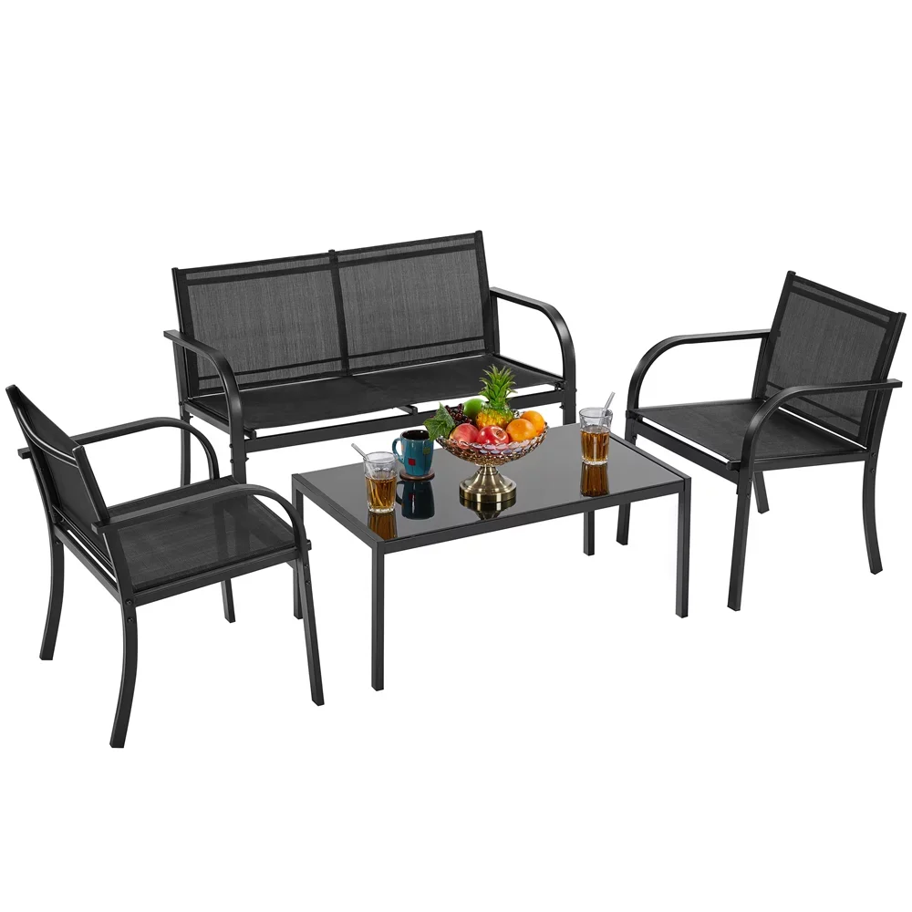 

SmileMart 4-Piece Patio Conversation Set with Table and Chairs for Outdoors, Black