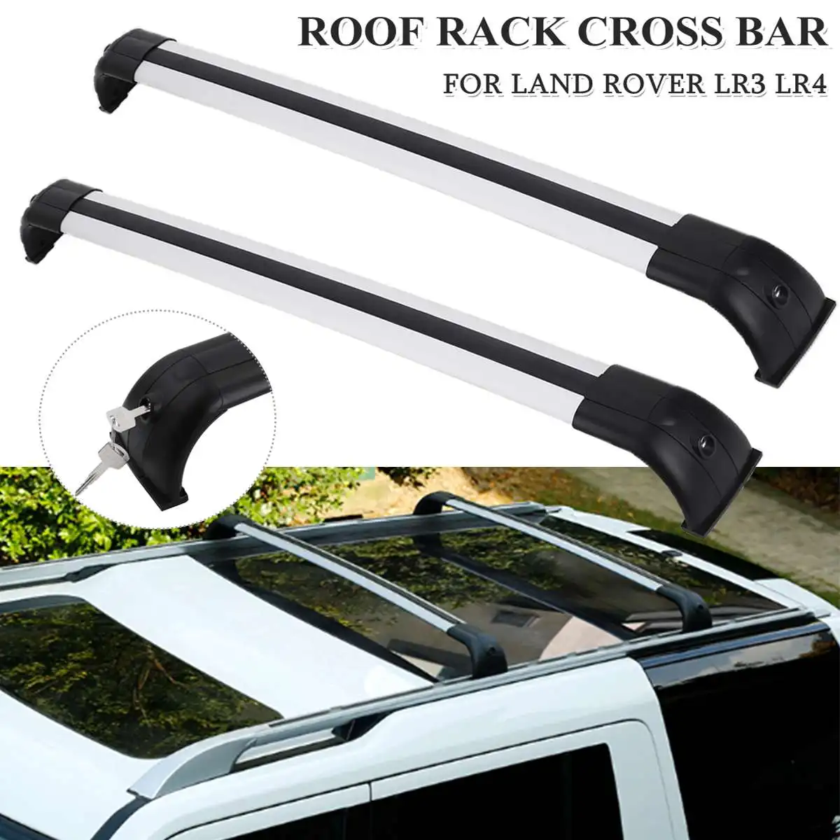

2Pcs 120KG Locking Roof Rack Cross Bar Kit with Keys For Land Rover Discovery 3 4 2010 2011 2012 2013 2014 2015 2016 2017 2018