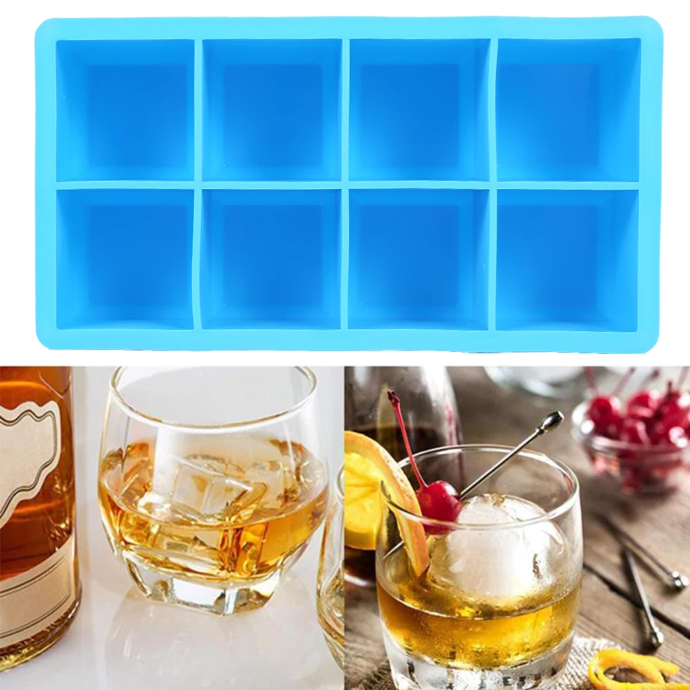 

New Ice Cube Trays 8-Grid Silicone Ice Cube Molds Reusable Square Ice Cube Molds Flexible Large Ice Cube Maker Easy Release BPA