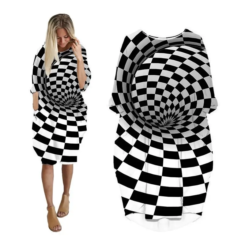 

hypnotize batwing pocket dress women 3d streetwear long sleeve fashion dresses casual harajuku plus size clothing vortex clothes