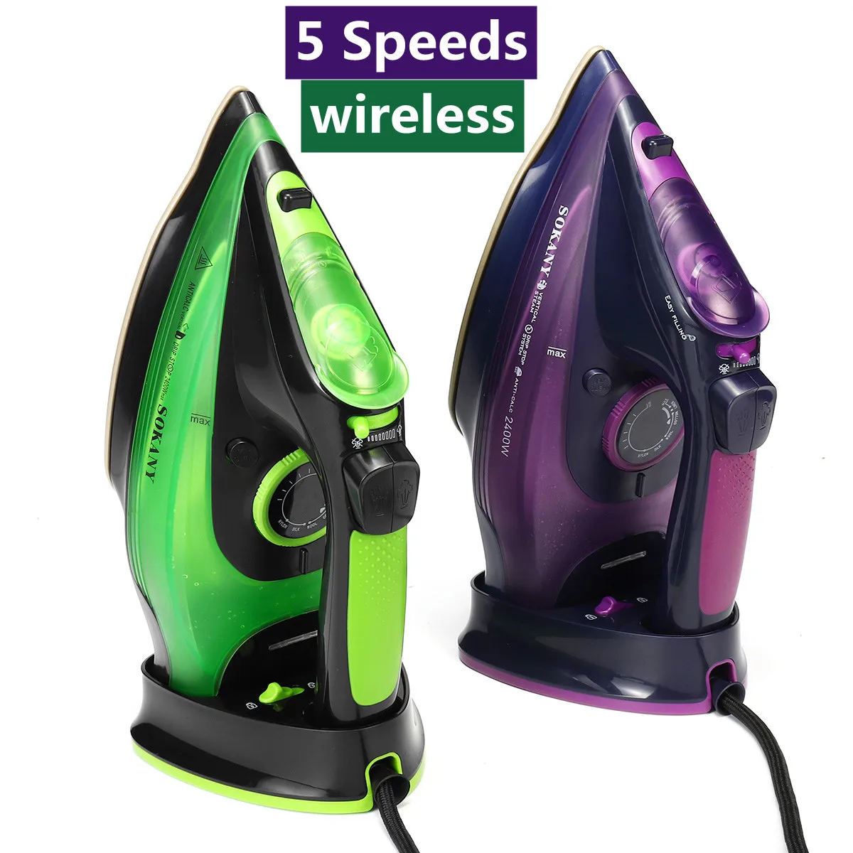 

2400W 5 Speed Adjust Cordless Electric Steam Iron for garment Steam Generator Clothes Ironing Steamer Ceramic Soleplate Portable