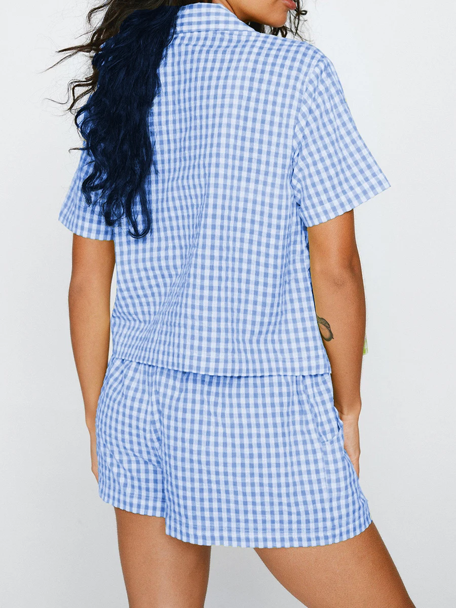 Новый пижамный комплект в клетку с шортами Женский из 2 предметов для отдыха