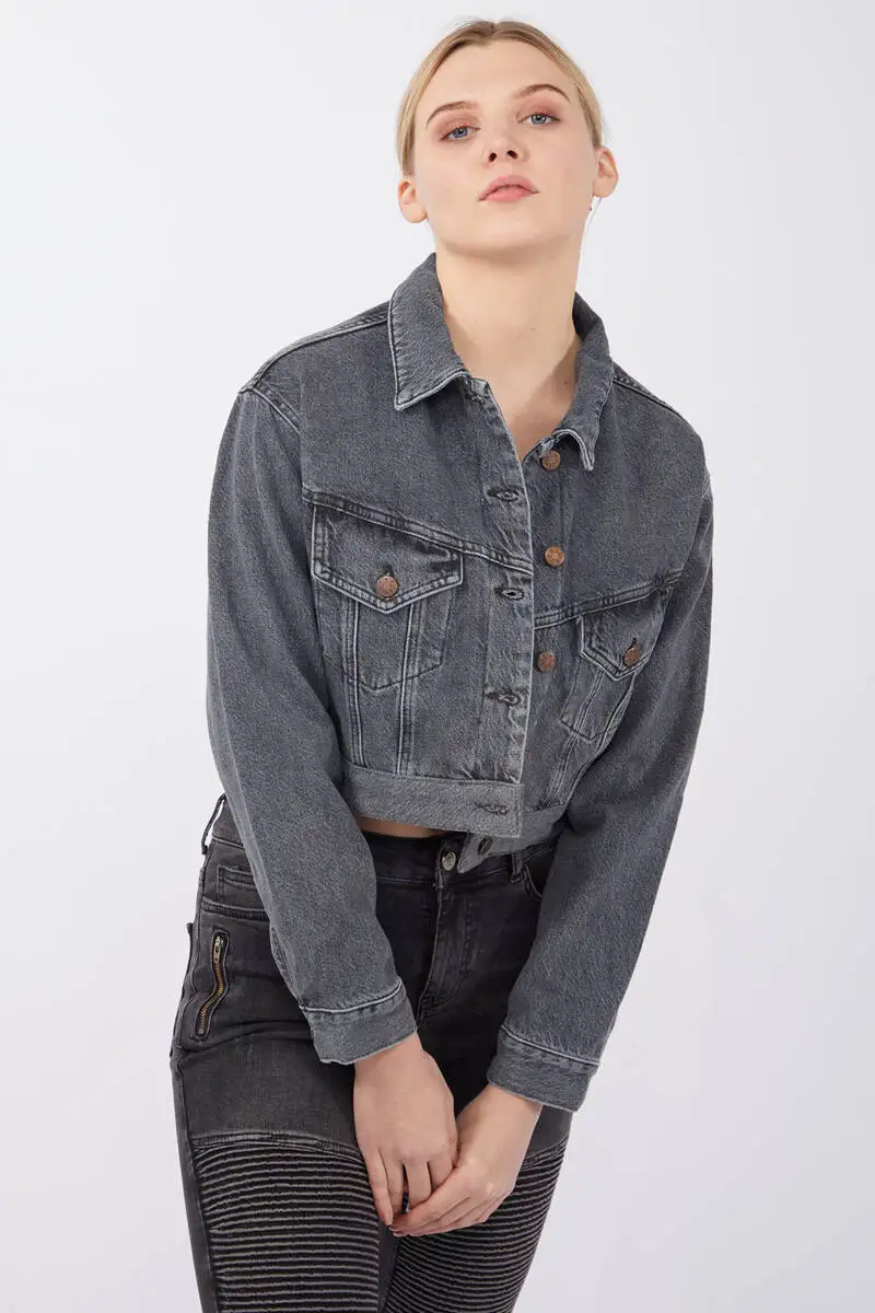 

Women's Crop Jean Jacket Anthracite