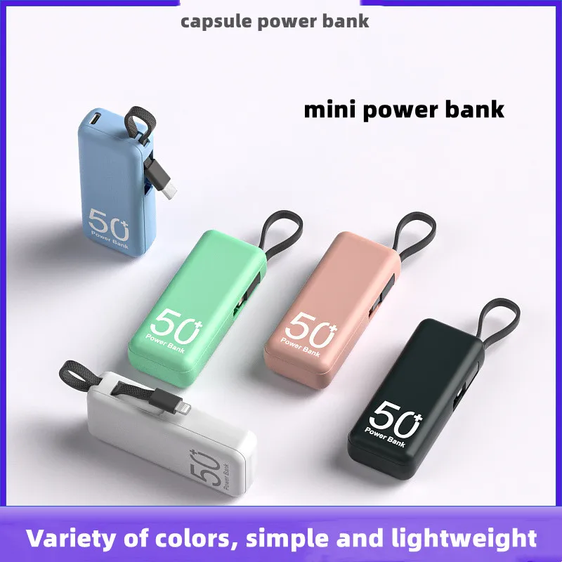 5000mAh Mini Portable Power Bank Built in Cable External Spare Battery Pack Powerbank For iPhone 14 13 12 Samsung S22 Xiaomi