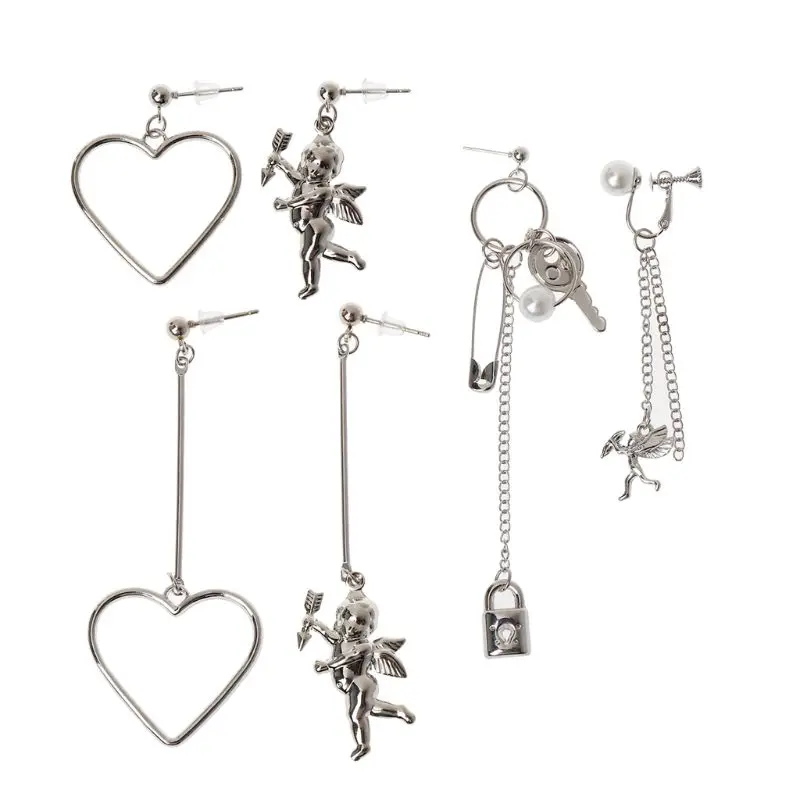 

Classic Asymmetric Pendant Earrings Cupid Angle Heart Dangle Earring Metal Tassel Drop Earrings Jewelry Gift for Female