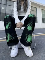 niche design womens pants graffiti line casual retro street all match loose straight pants y2k emo trouser suits woman clothes