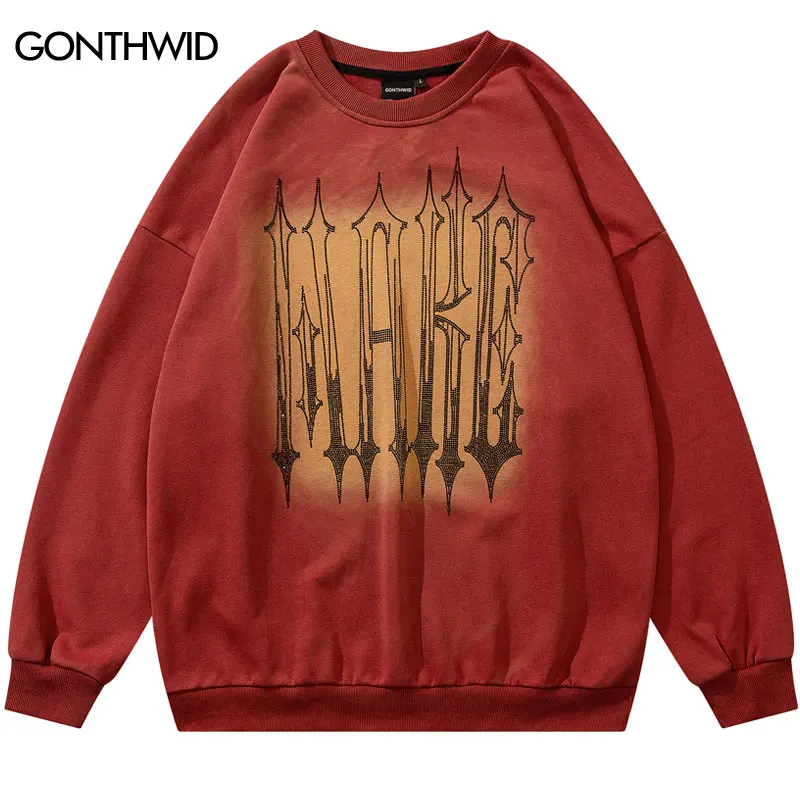 

Men Sweatshirt Hoodie Harujuku Rhinestones Letter Streetwear Hoodies 2022 Hip Hop Casual Vintage Retro Sweatshirt Red Black Male