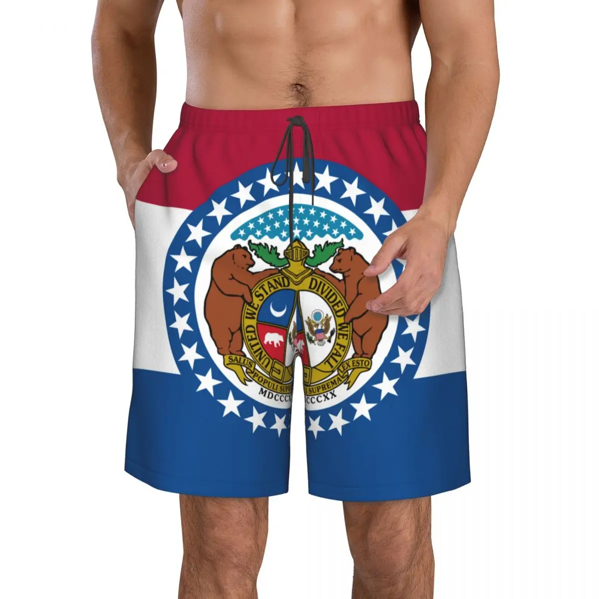 

Mens Swimwear Swim Shorts Trunks Beach Board Shorts Swimsuits Mens Running Sports Surffing shorts Flag Of Missouri Quick Dry