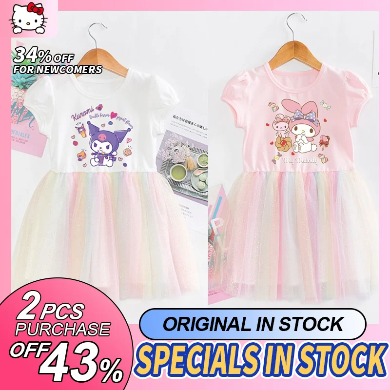 

Girl Fashion My Melody Dress Foreign Dress Summer Dress Kids Kuromi Princess Dress Baby Girl Cinnamoroll Clothes Thin HelloKitty