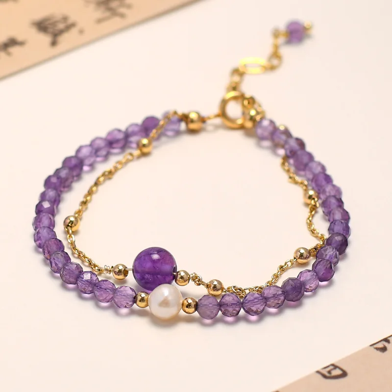 

Original Korean Design Natural Purple Crystal Beaded Bracelet for Women Fashion New Natural Pearl Jewelry Bangles