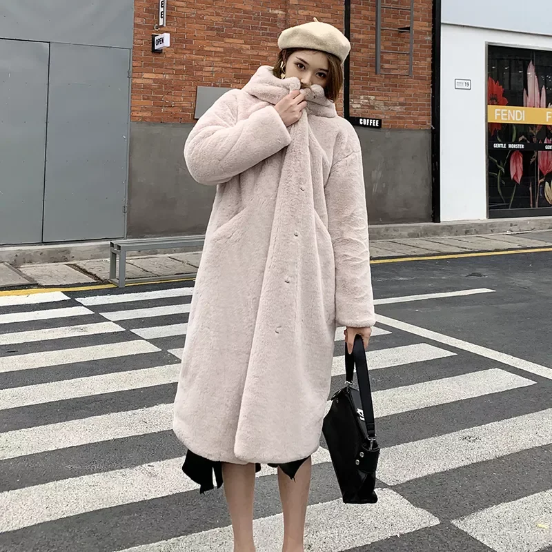 New2022 Winter Solid Plus Size Warm Long Rabbit Fur Coats Female Lapel Outerwear Brand Thick Jacket Women Faux Fur Coat