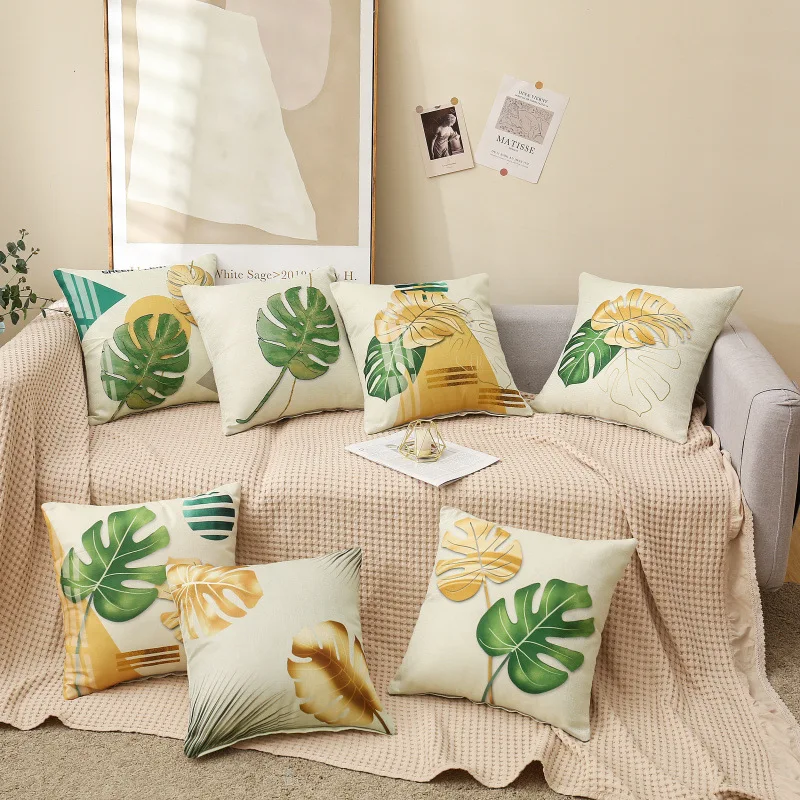 

Light Green Leaf Color Square Lumbar Pillowcase Home Bed Sofa Cushion Cover 45x45cm Modern Living Room Decorative Pillow Covers
