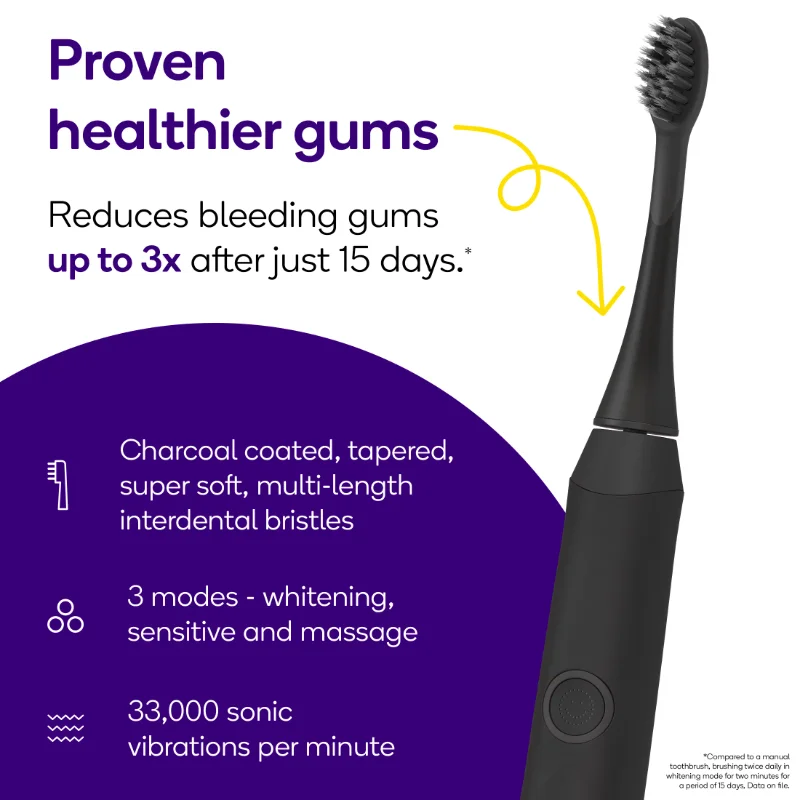 Electric Toothbrush for Adults, 3 Modes, Soft Bristles, Black 3 Modes