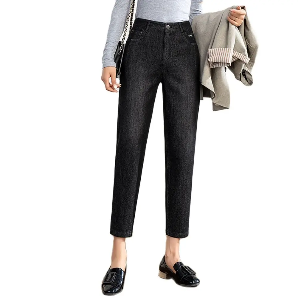 

Cropped Denim Jeans Women High Waisted Solid Black Loose Wholesale Capri-Pants Leisure Harem Jeans