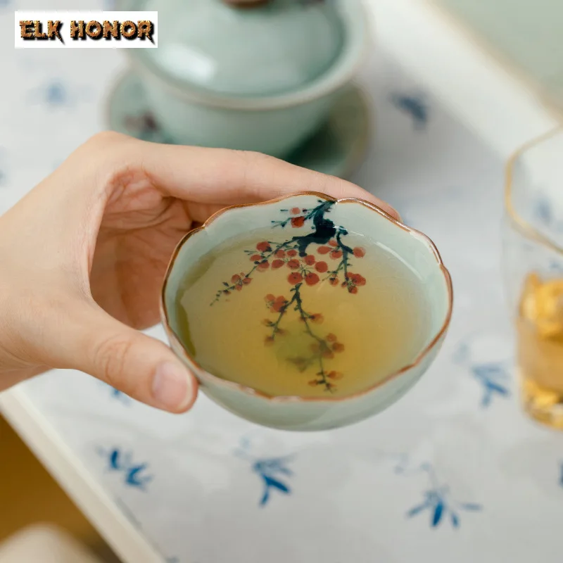 85 мл Чистая ручная роспись Сливовый цветок чайная чашка глазурованная чаша для