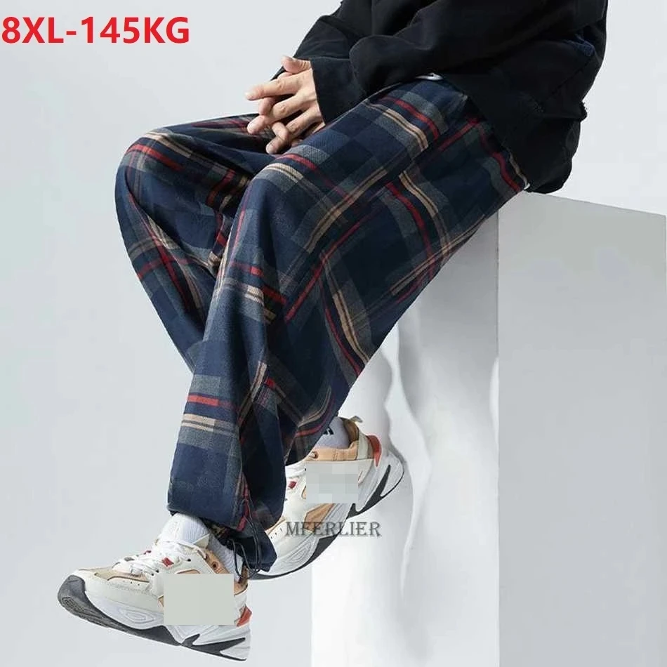 

2022 new autumn winter men pants plaid striped plus size 6XL 7XL 8XL high street hip hop pants skate pants elasticity mferlier