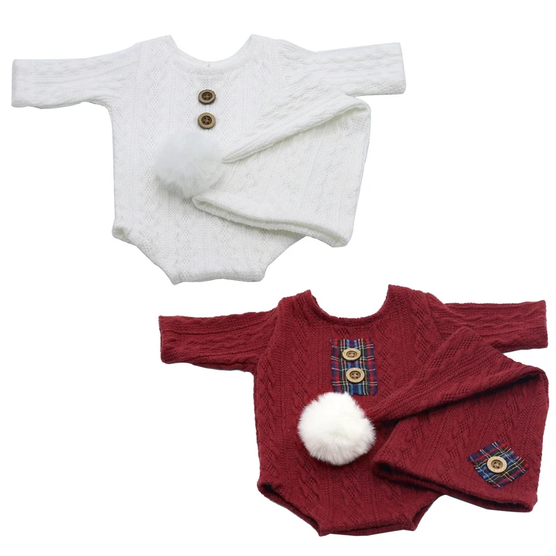 

Infant Photoshoot Outfit Hat & Knitted Sweater Photo Shooting Props Universal Baby Costume Girl Shower Gift Party Props