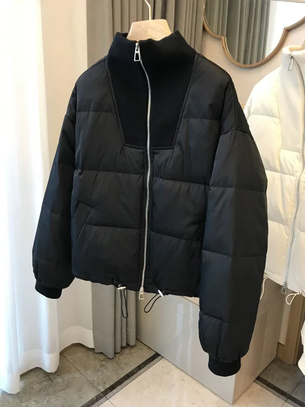Jacket Women 90% White Duck Down Knitted Stand-up Collar Short Jackets Design Sense Zero Pressure khaki Light Thin Clothes Coat