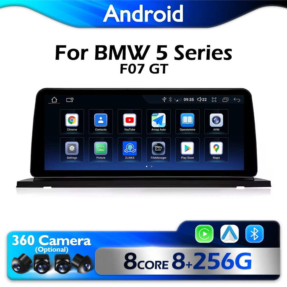 Для BMW 5 серии F07 GT 2011-2016 12 3-дюймовый Carplay Auto Android 14 GPS-навигация Bluetooth Wi-Fi радиоплеер