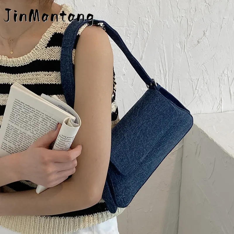 

Jin Mantang Small Denim Underarm Bags for Women 2023 New In Luxury Brand Small Armpit Bag Female Shoulder Side Bag Handbags