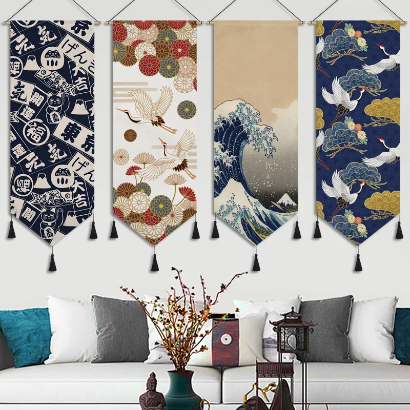

Japanese Style Commercial Tapestry Traditional Painting Homestay Izakaya Hanging Flag Sofa Background Hanging Cloth Crane X720Y