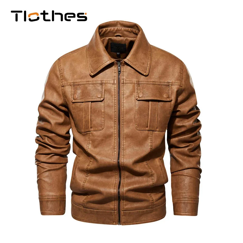 

Куртка мужская зимняя из искусственной кожи, на флисе, с отложным воротником и несколькими карманами