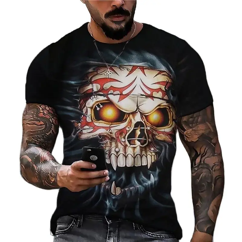 

Men Skull Death Tshirt Summer Fashion Vintage 3d Printed Skull Graphic Oversized Short Sleeve Punk Tops Tee Shirt Clothing 6XL
