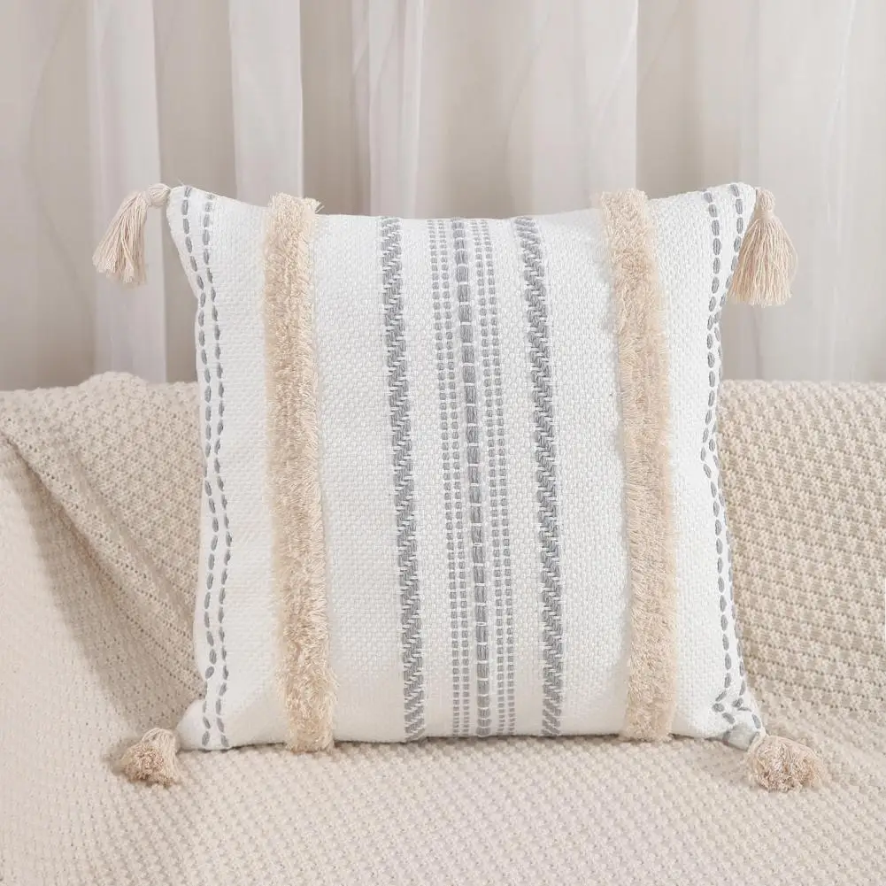 

Tufted Pillow Cover Boho Farmhouse Decor Tufted Throw Pillow Case Covers with Tassels for Sofa Bedroom Cotton Linen Cushion
