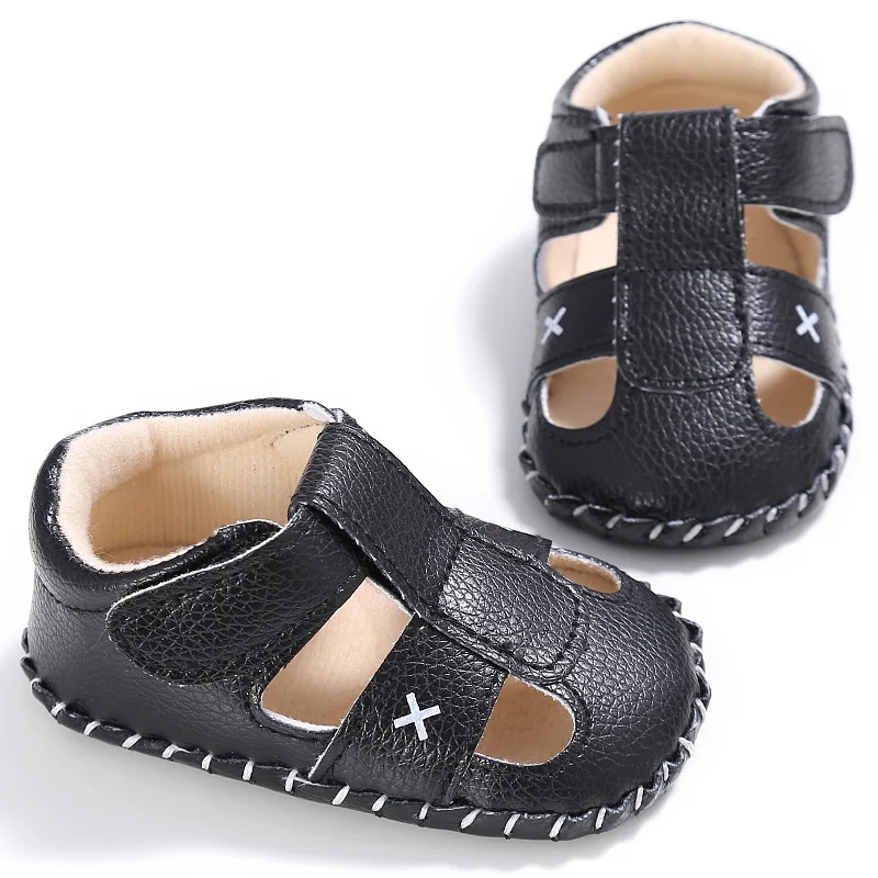 

Сандалии для мальчиков 0-18 месяцев, обувь для первых шагов, мягкая нескользящая подошва из искусственной кожи, черные, лето 2022