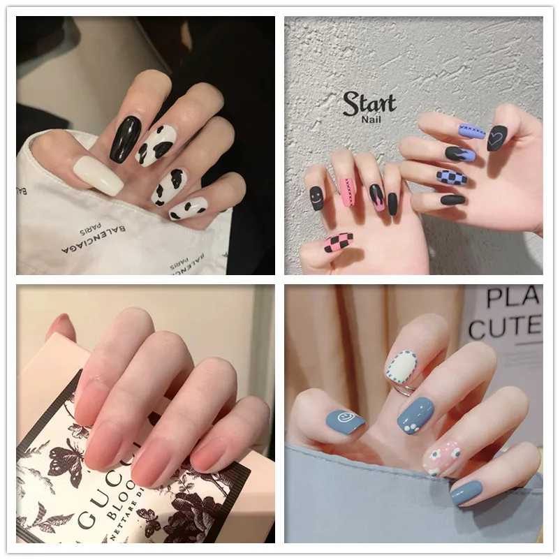 

24 pieces of fake nail design with glue DIY nail tool All covered with butterfly design sky white