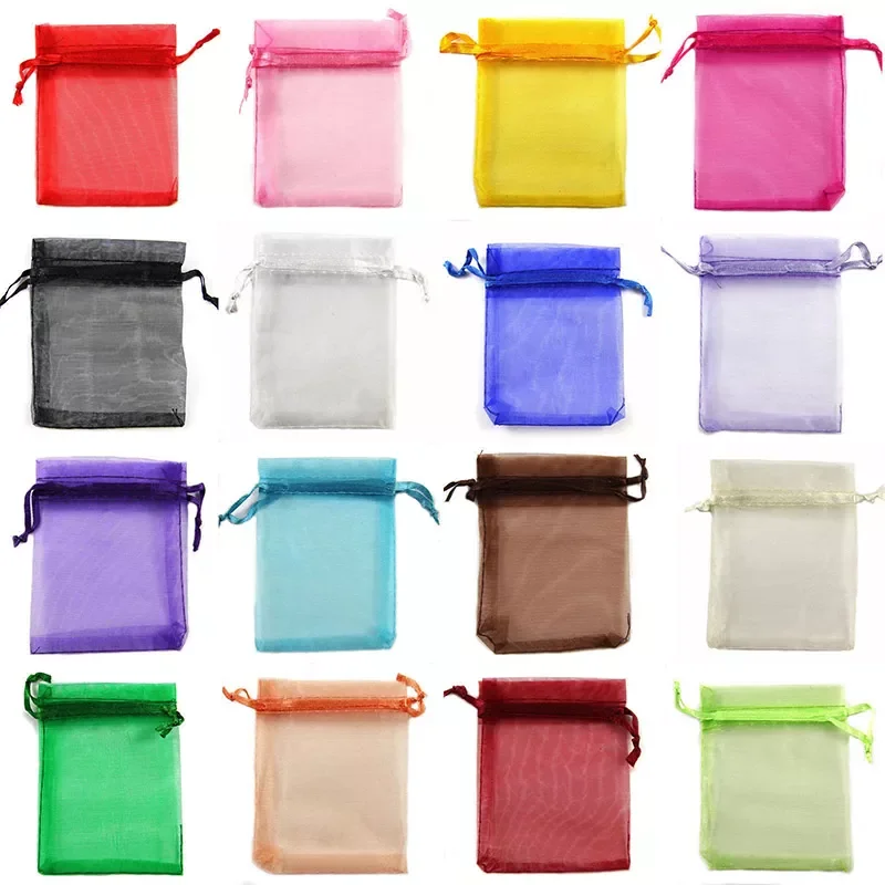 

NEW IN 50Pcs Organza Bag Jewelry Packaging Gift Candy Wedding Party Goodie Packing Favors Pouches Drawable Bags Present Sweets P