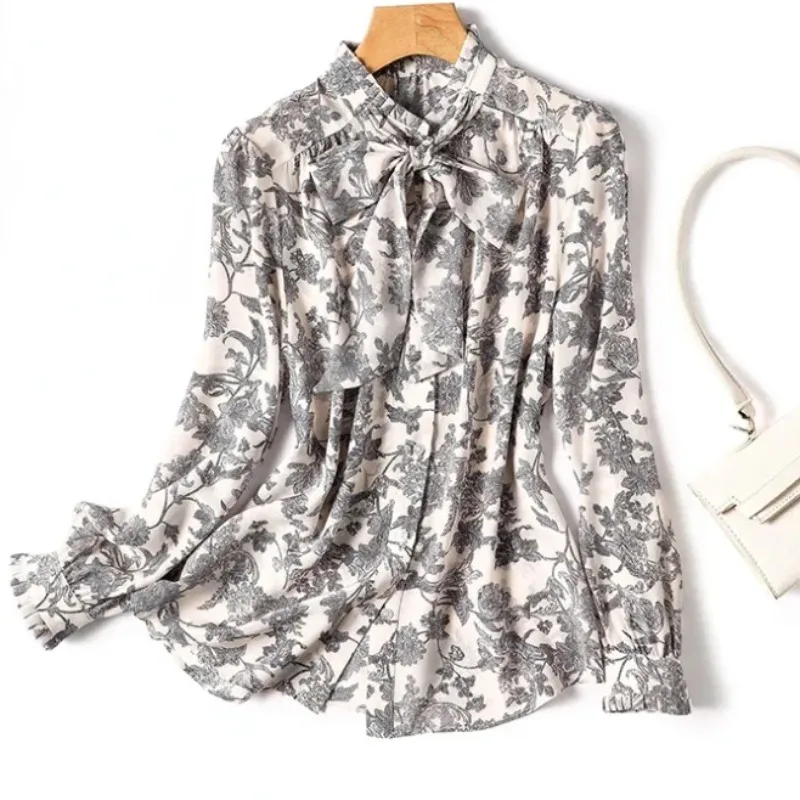 

Женская офисная блузка с длинным рукавом, Повседневная Свободная элегантная рубашка во французском винтажном стиле, осень 2023