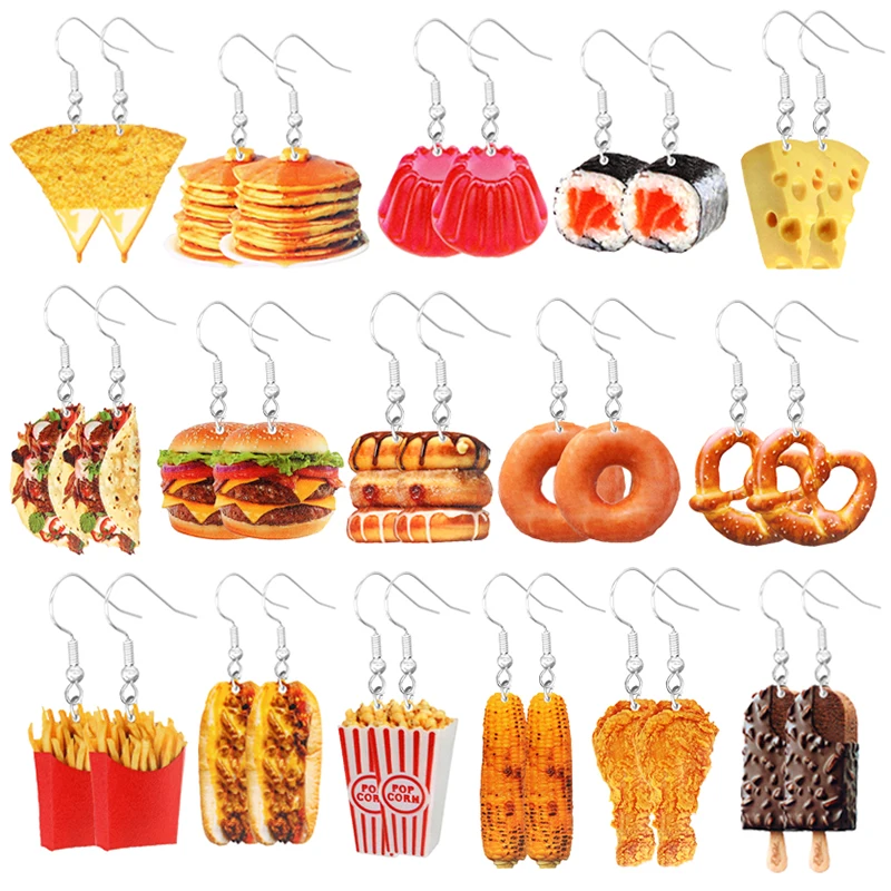 Food Earring 2D Handmade Cute Interesting Taco Corn Crunchy Burger Biscuits French Fries Ice Cream Cheese Cute Food Earring 2D Handmade Cute Interesting Taco Corn Crunchy Burger Biscuits French Fries Ice Cream Cheese Cute