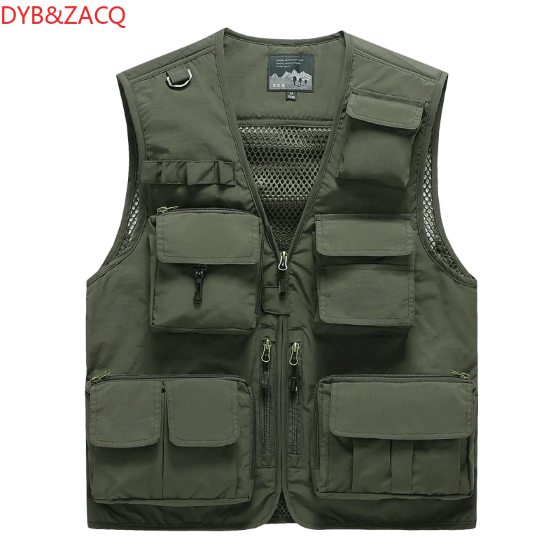 

big Men's Vest Tactical Webbed Gear Coat Summer Photographer Waistcoat Tool Many Pocket Mesh Work Sleeveless Jacket Male
