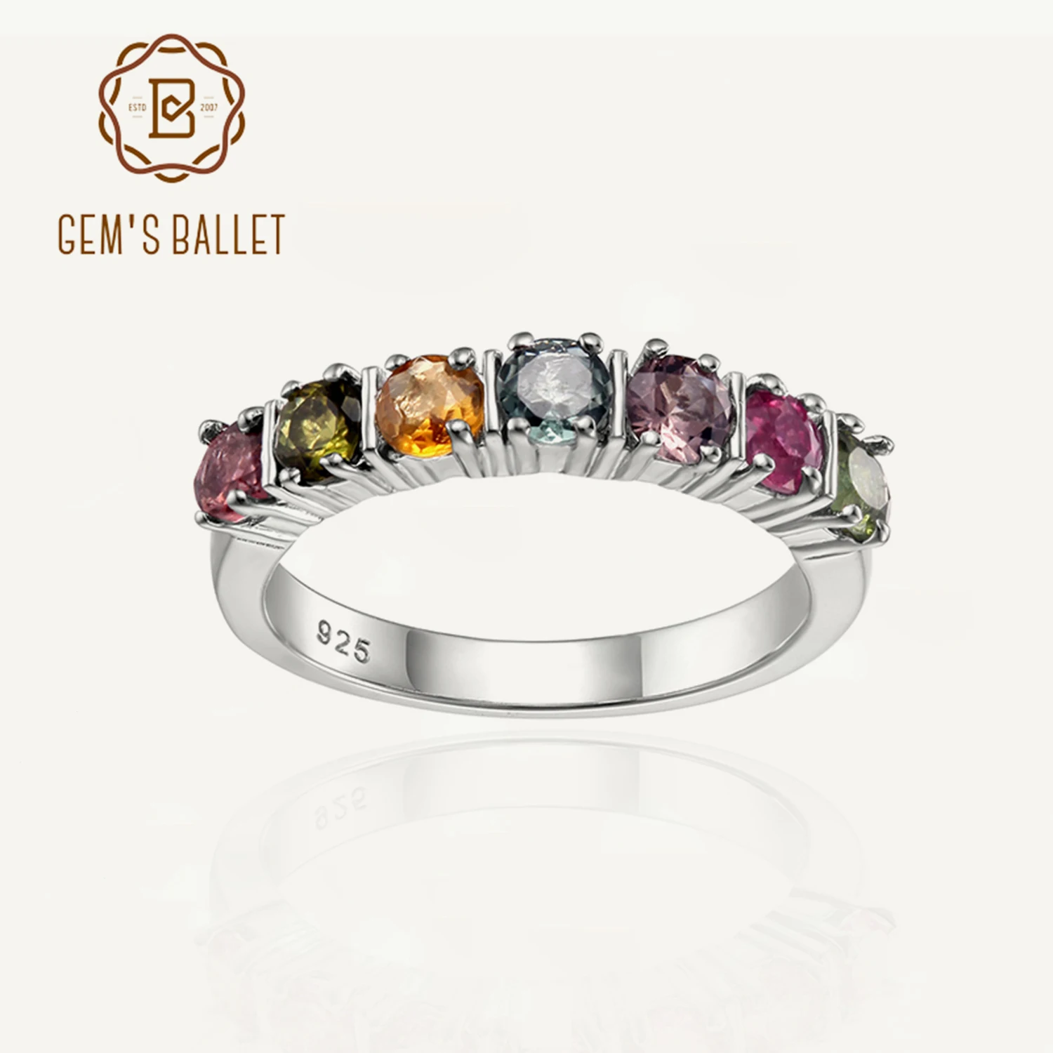 

GEM'S BALLET Natural Tourmaline/Pink Topaz/Black Garnet Gemstone Rings Stackable Eternity Band Ring for Women Silver 925 Jewelry