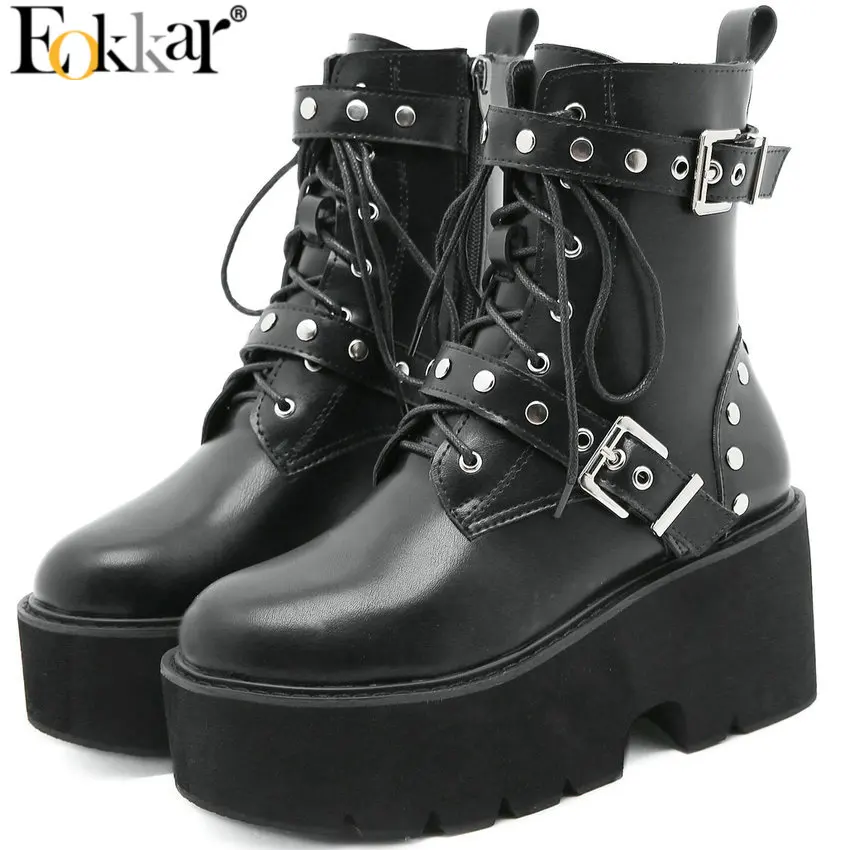 

Женские полуботинки Eokkar 2023, Полуботинки на высокой массивной платформе, Полуботинки на платформе с готической пряжкой, полуботинки со шнуровкой