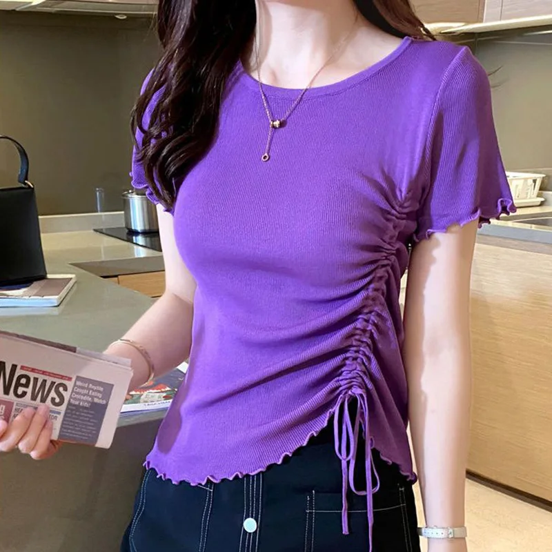 

Модная однотонная универсальная блузка с оборками и бантом, женская одежда, Новинка лета 2023, повседневные пуловеры, рубашка для поездок