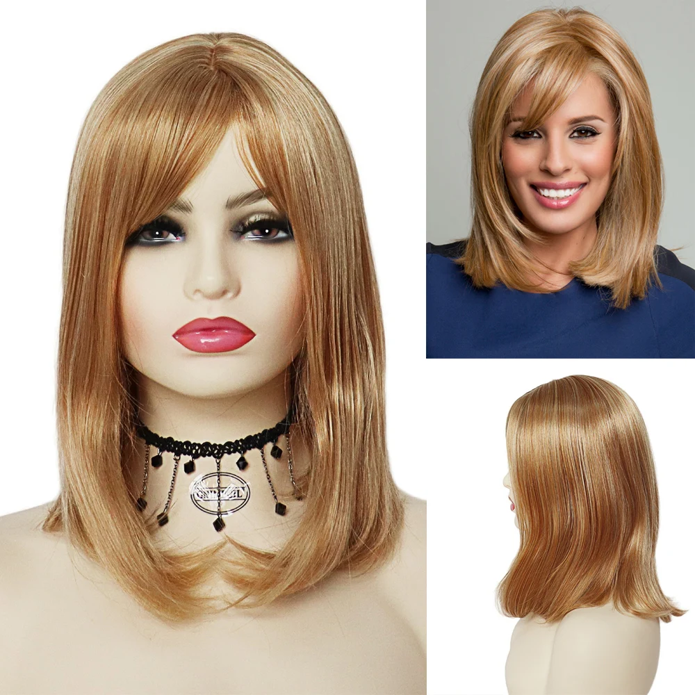 GNIMEGIL Synthetic Honey Blonde Wig with Bangs for White Women Halloween Costume for Women Long Bob Wig Beth Dutton Cosplay Wig