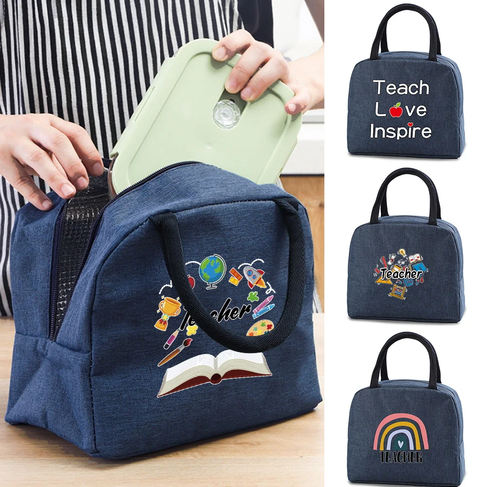 

Teacher Printing Lunch Bags Portable Large Food Picnic Lunch Box Bag Insulated Women Cooler Bags Fresh Bento Food Pouch Handbags