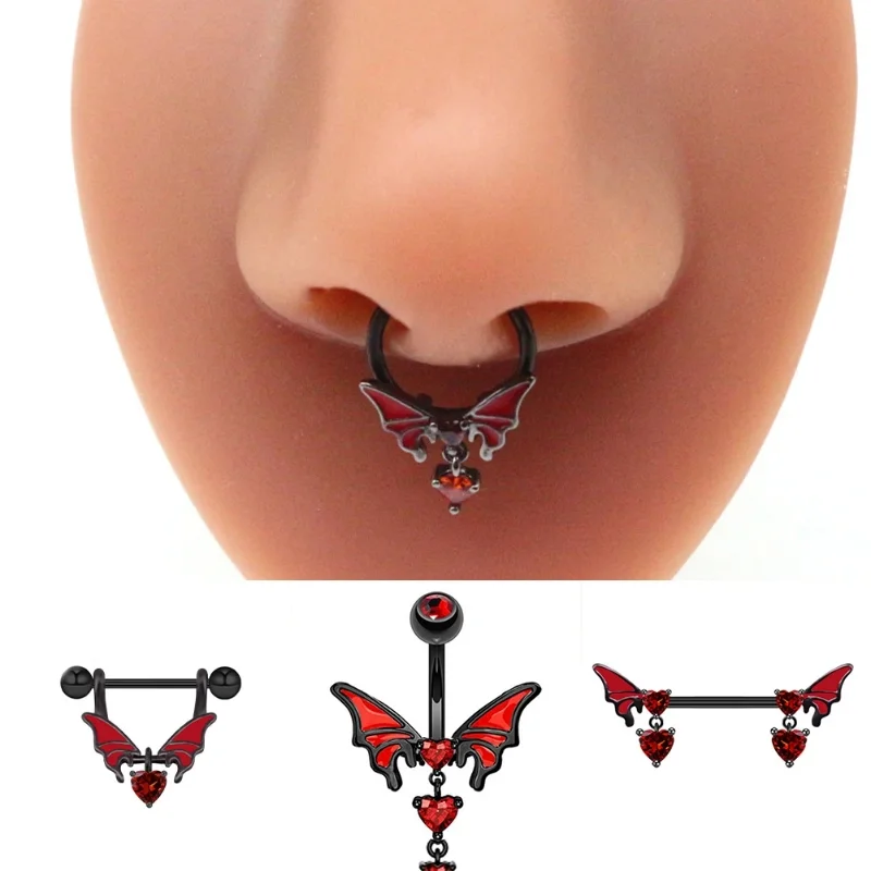 

Red Butterfly Bellybutton Ring Chest Ring Nose Piercing Industrail Earbone Nail Heart Shaped Nipple Piercing Umbilical Jewelry